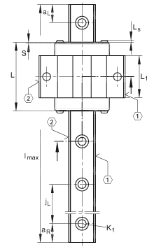 球单轨引导系统 KUVE20-B-EC, 扩展的互换性，短系列滑块，四排；可提供耐腐蚀设计